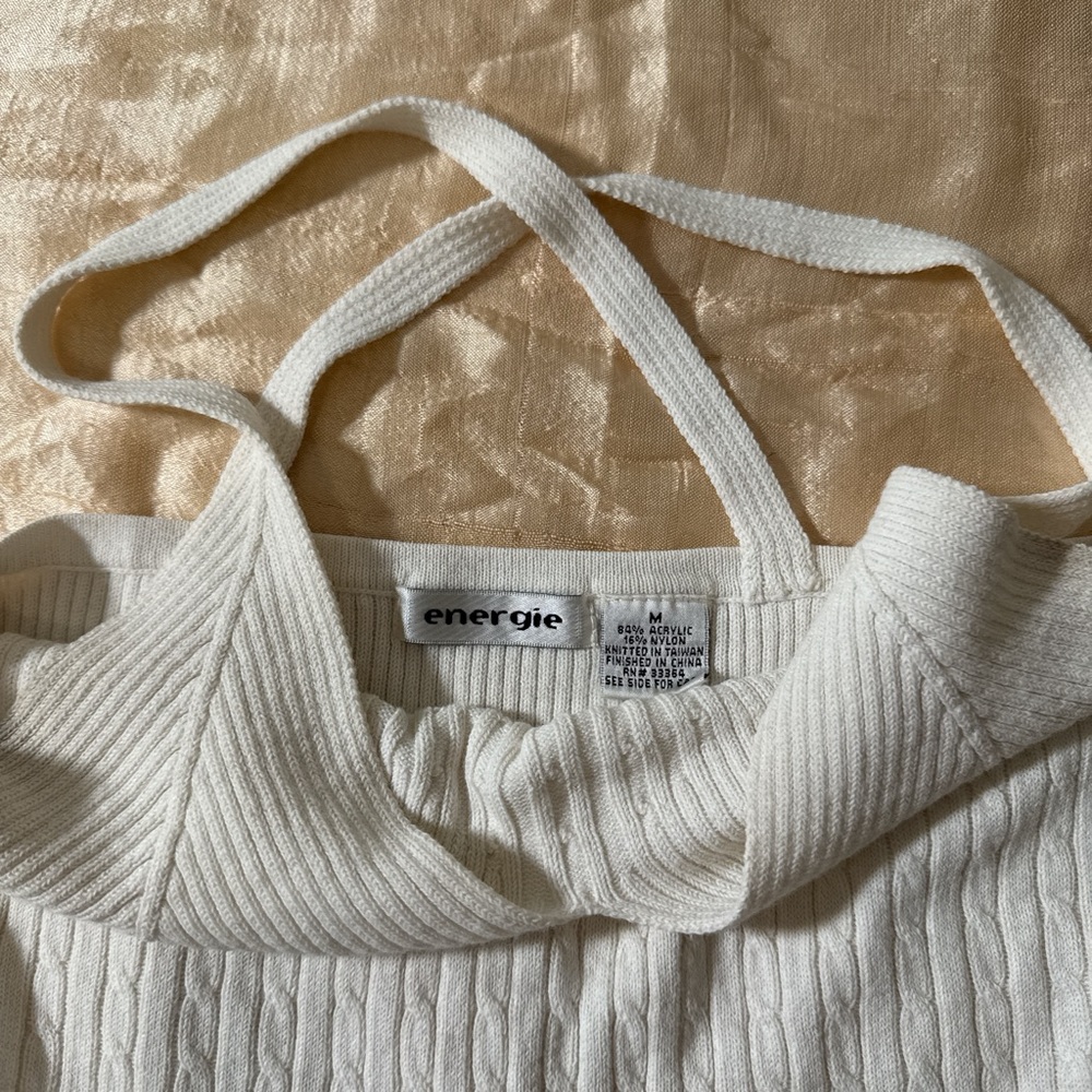VTG Energie White Ribbed Knit Halter Top - Picture 2 of 3